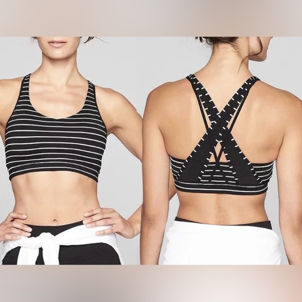 Athleta woman’s strappy striped sports bra